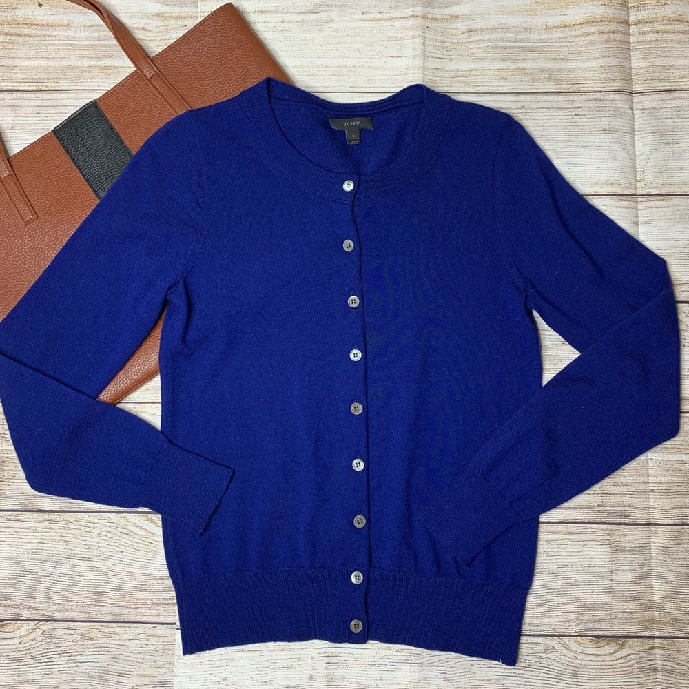 J. Crew 100% merino wool navy button up cardigan